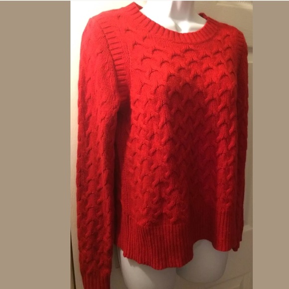 J. CREW Red Honeycomb Sweater Cable Knit Wool Blends Classic Poppy Pullover - Picture 3 of 8